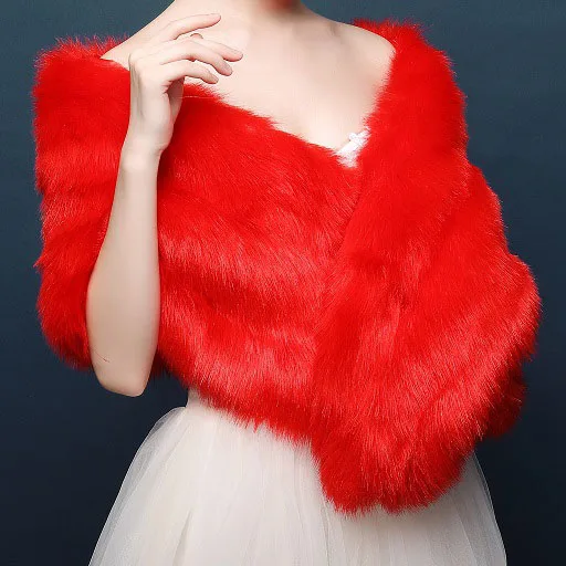 
Jtfur Winter warm bridal wedding dress thick waistcoat cloak red furry fur shawl 