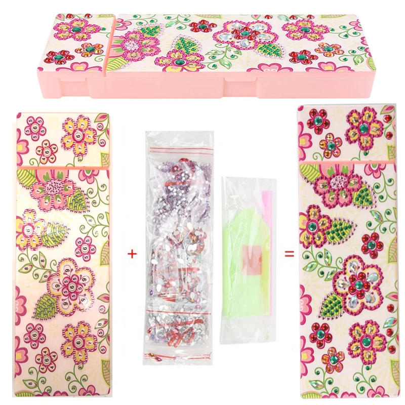 
DIY Special Shaped Diamond Painting Storage Box 2 Grids Stationery Pencil Case Rhinestones Embroidery Mandala Storage Case Gift 