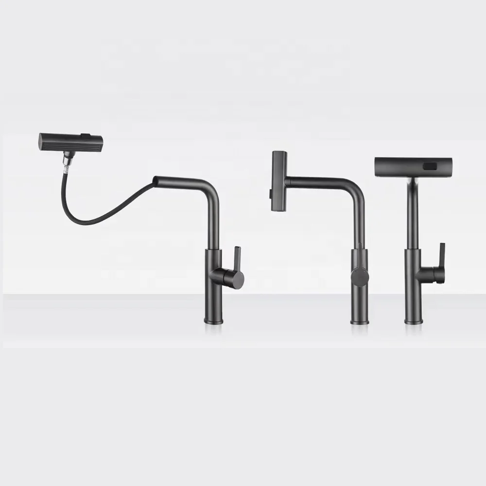 2023 Newest Design SUS304 Stainless Steel Waterfall Rainfall Faucet Pull Out 3 Function Spray Kitchen Mixer Faucet (S46B ss)