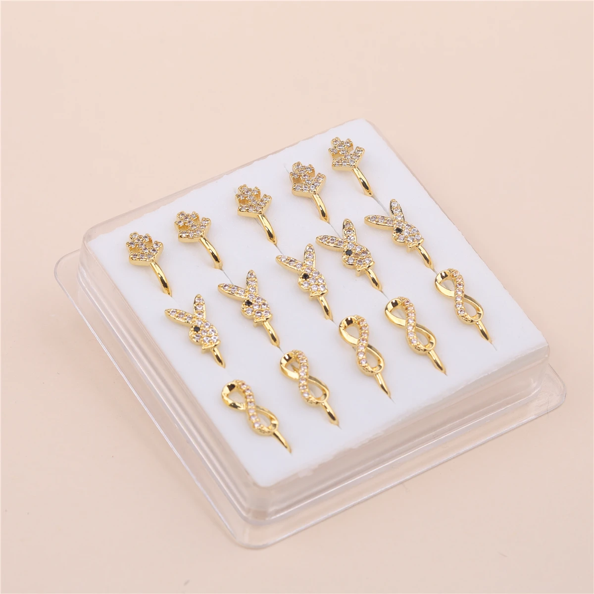 15 PCS Mix Style Faux Nose Rings for Women Men Clip On Nose Ring Bunny Figure Eight CZ Non Nose Piercings Jewelry Boxed Set