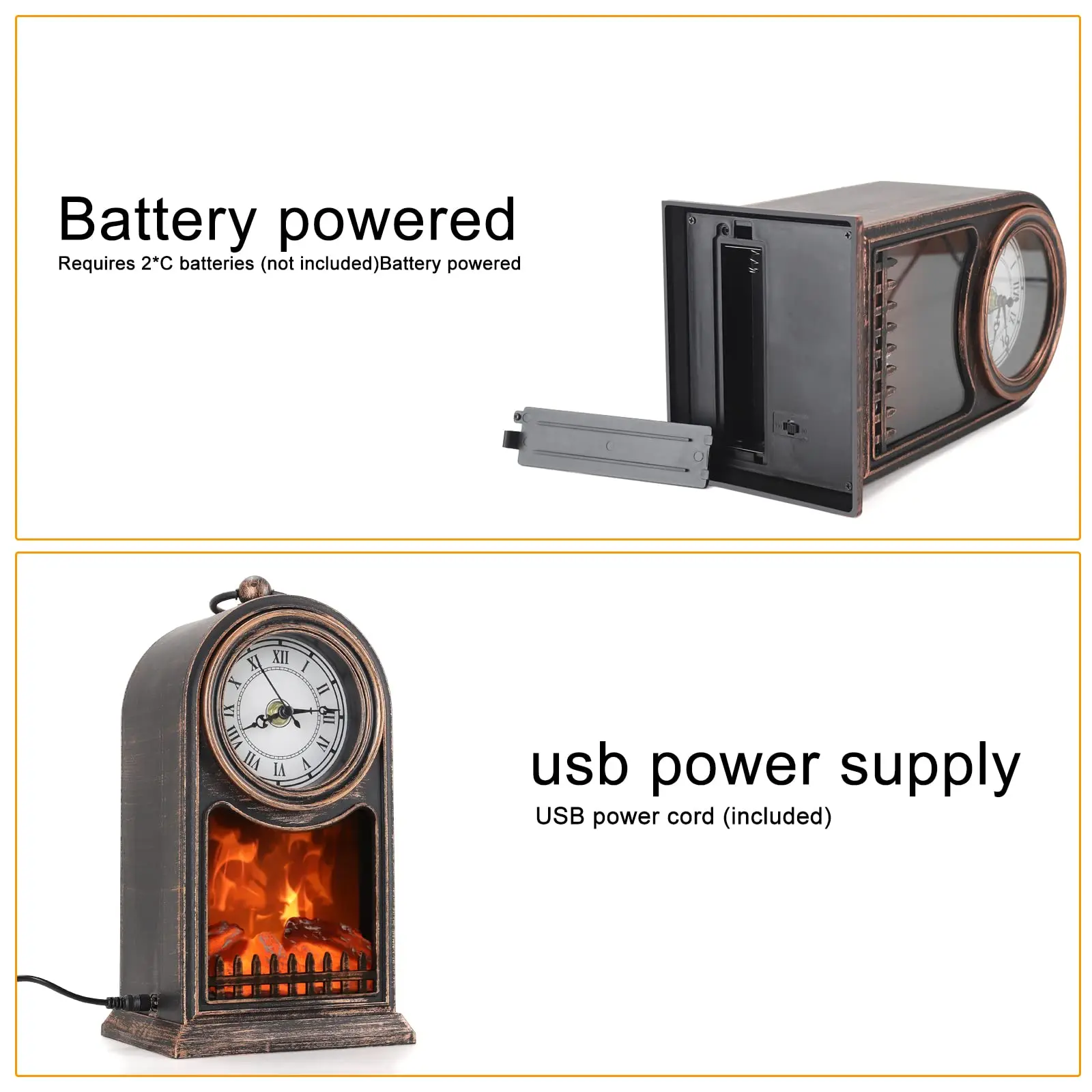 Hot Sale Fireplace Lantern, Decorative Lanterns for Indoors with Clock USB and Battery Operated Tabletop Fireplace,best selling