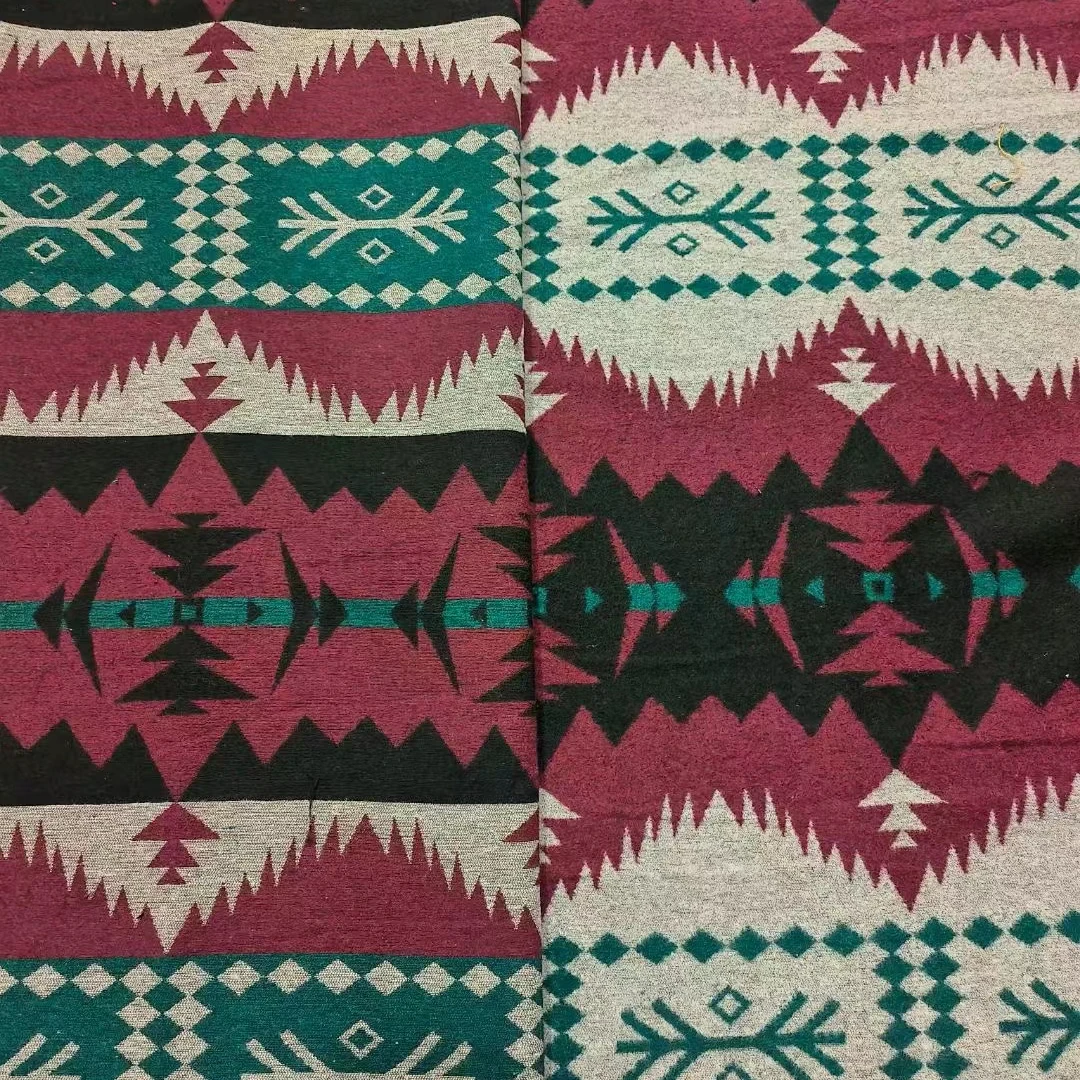 China suppliers wholesale custom jacquard southwest Indian style Aztec print wool/polyester fabric