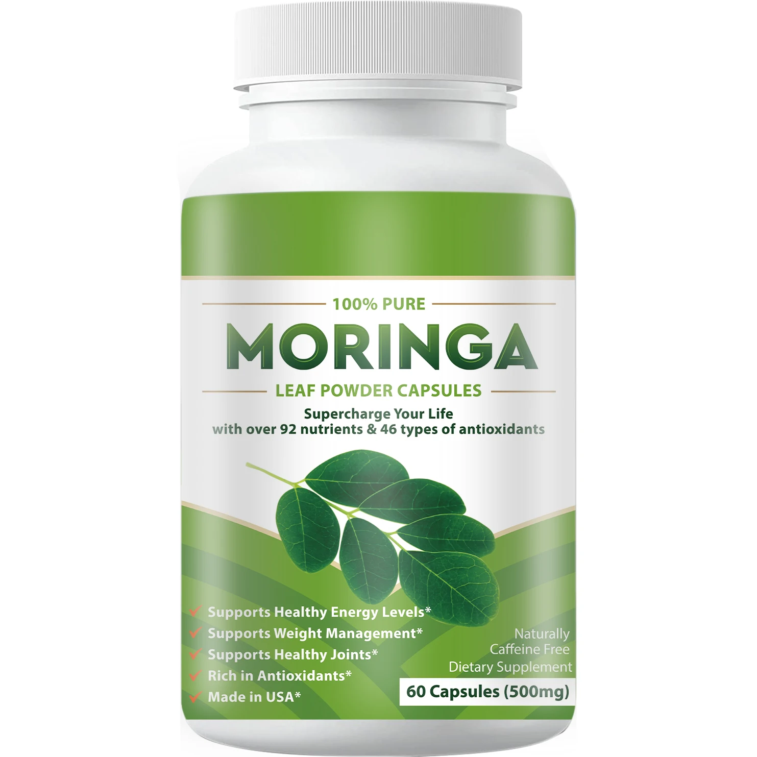 OEM Herbal Supplement Organic Moringa Leaf Powder Capsules 1000MG Increase Energy Levels and Metabolism Booster