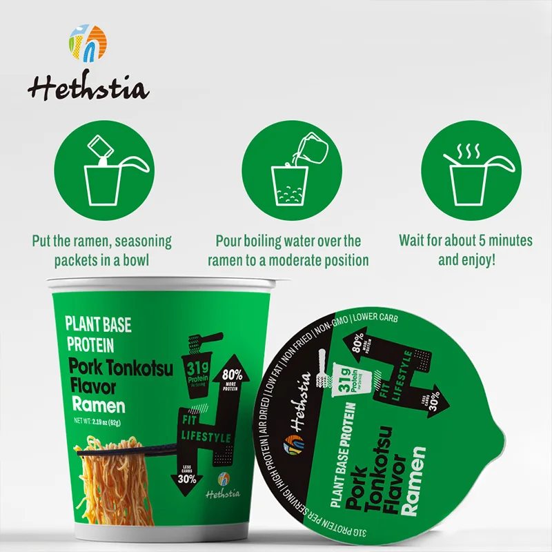 Healthy Instant Cup Noodles Vegan High Protein High Fiber Quick Cooking Plant Base Pork Tonkotsu Flavor Ramen