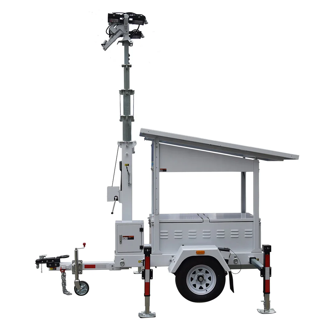 Clean energy Lithium battery LED solar light tower trailer