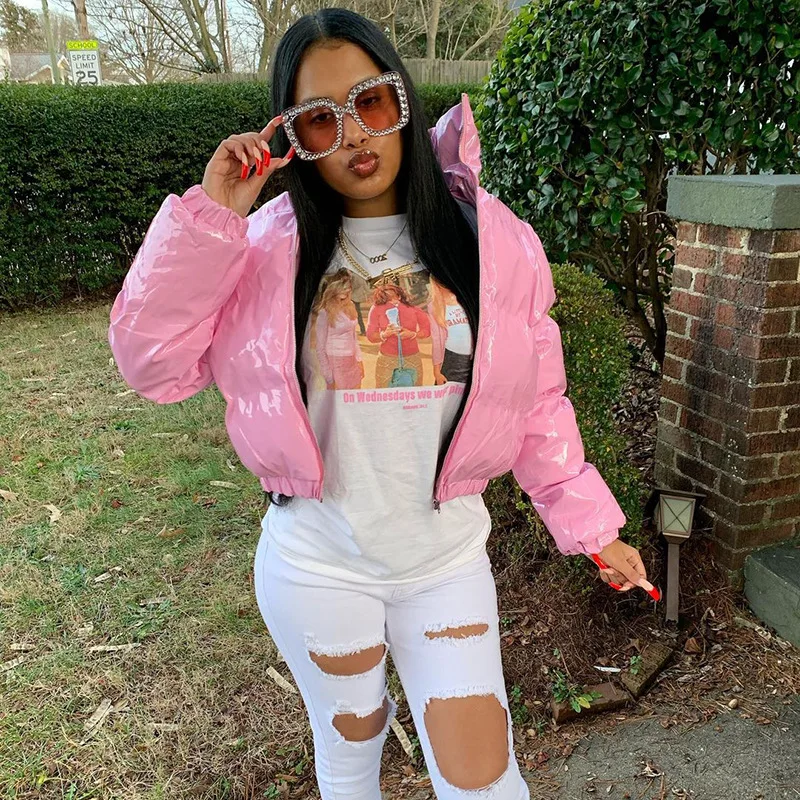 Женская зимняя кожаная пуховая куртка, пузырчатые пальто для женщин, Женское зимнее пальто, 2021