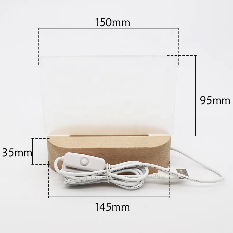 Korean Style DIY Blank Acrylic Lamp USB Wooden Electric Lights Custom Name Table Light the Night
