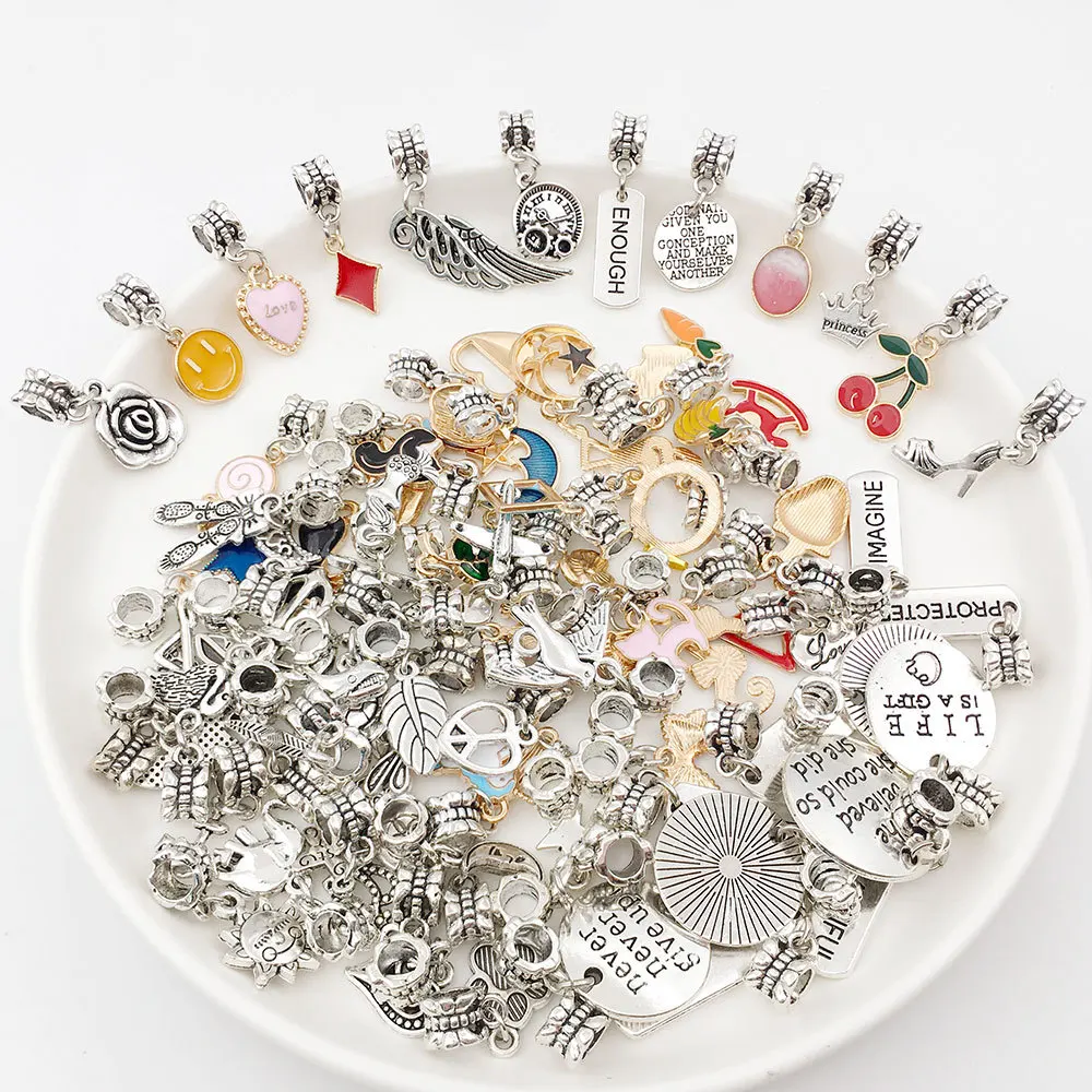 Clasp Bail Beads Charms Tibetan Metal Bail Tube Beads Loose Spacer Bead Hanger Charm for Jewelry Making DIY Necklace Bracelet