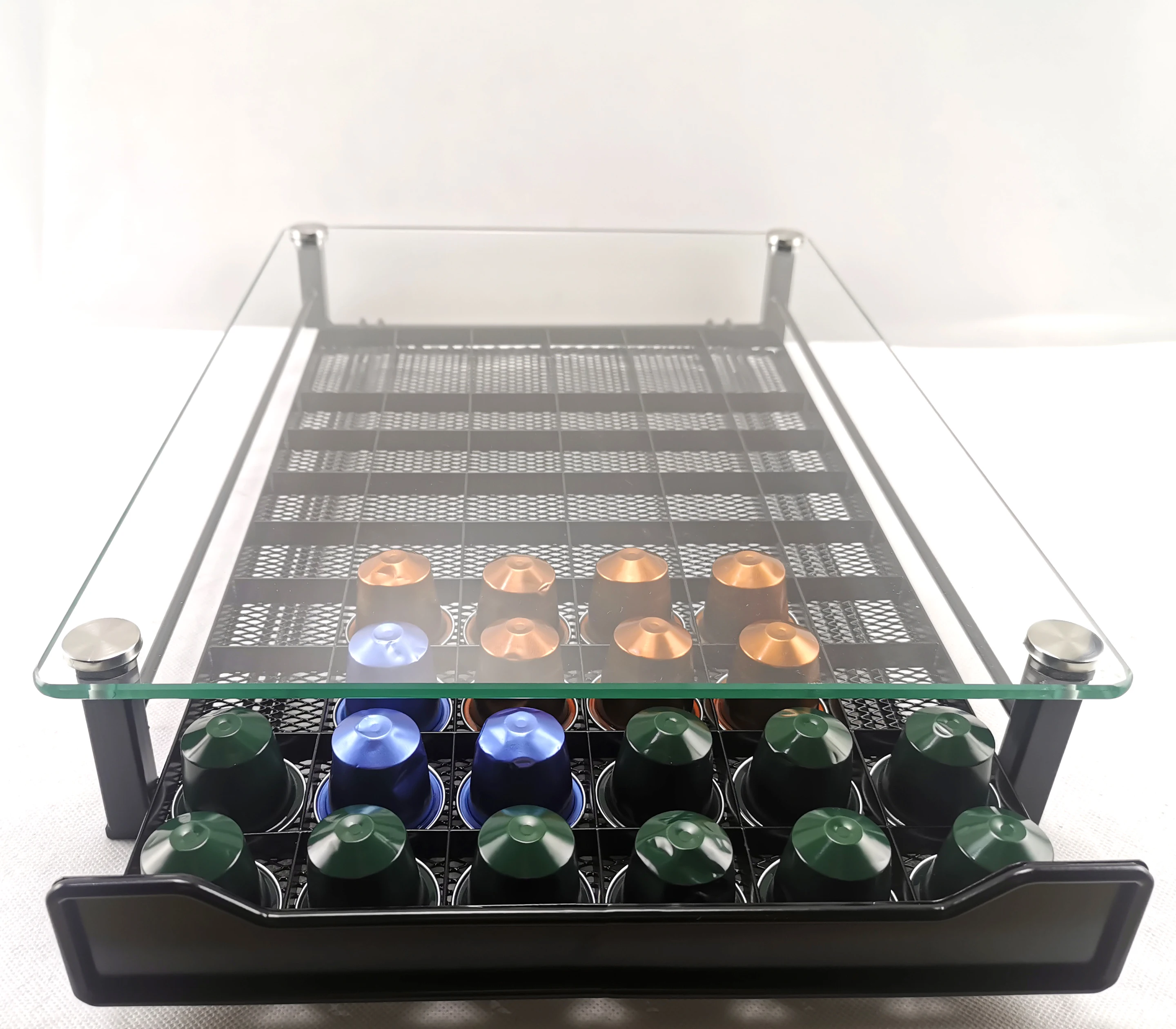Developed design 40 pcs Coffee Capsule Holder Capsules Capacity Glass Drawer for Nespresso Vertuoline