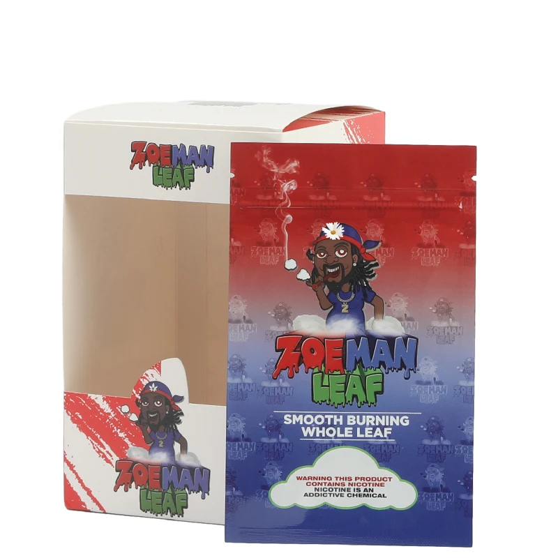 Wholesale Paper Box 8pcs Natural Leave Tobacco Packaging Zipper Bags with Grabba Leaves Packaging Counter Display Boxes