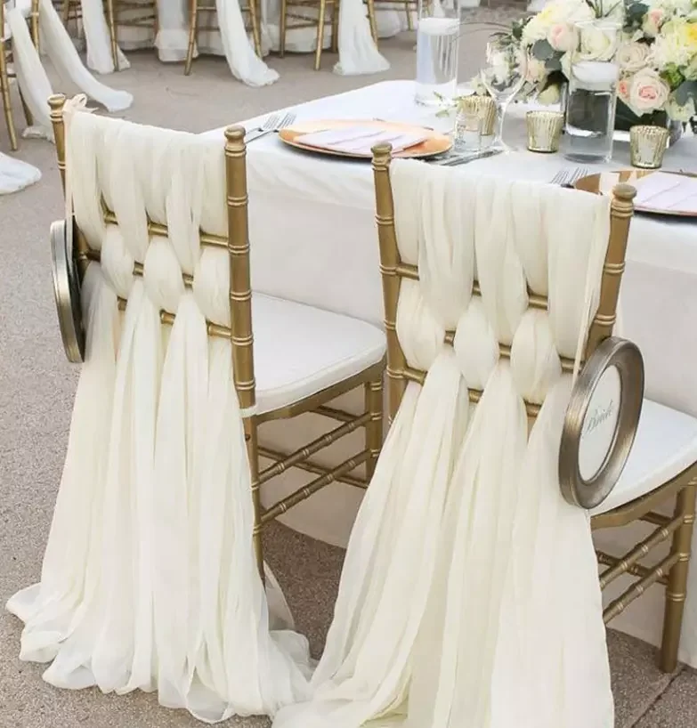 Hot Sale Romantic 5 Pieces Chiffon Chiavari Chair Sash For Wedding Party Banquet Decoration