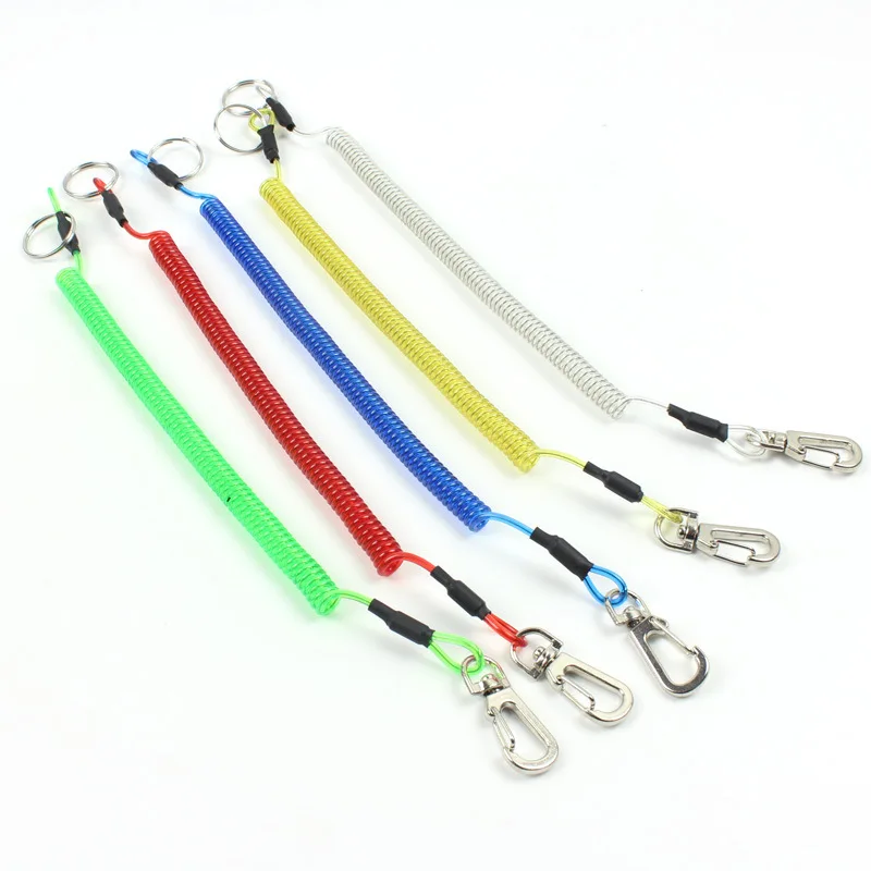 1.5m CoiCord Stretch Tether Key Chain Lobster Clasp Hook Lockable Cord Stripe Safty Rope Elastic Coil Fishing Lanyard Keychain
