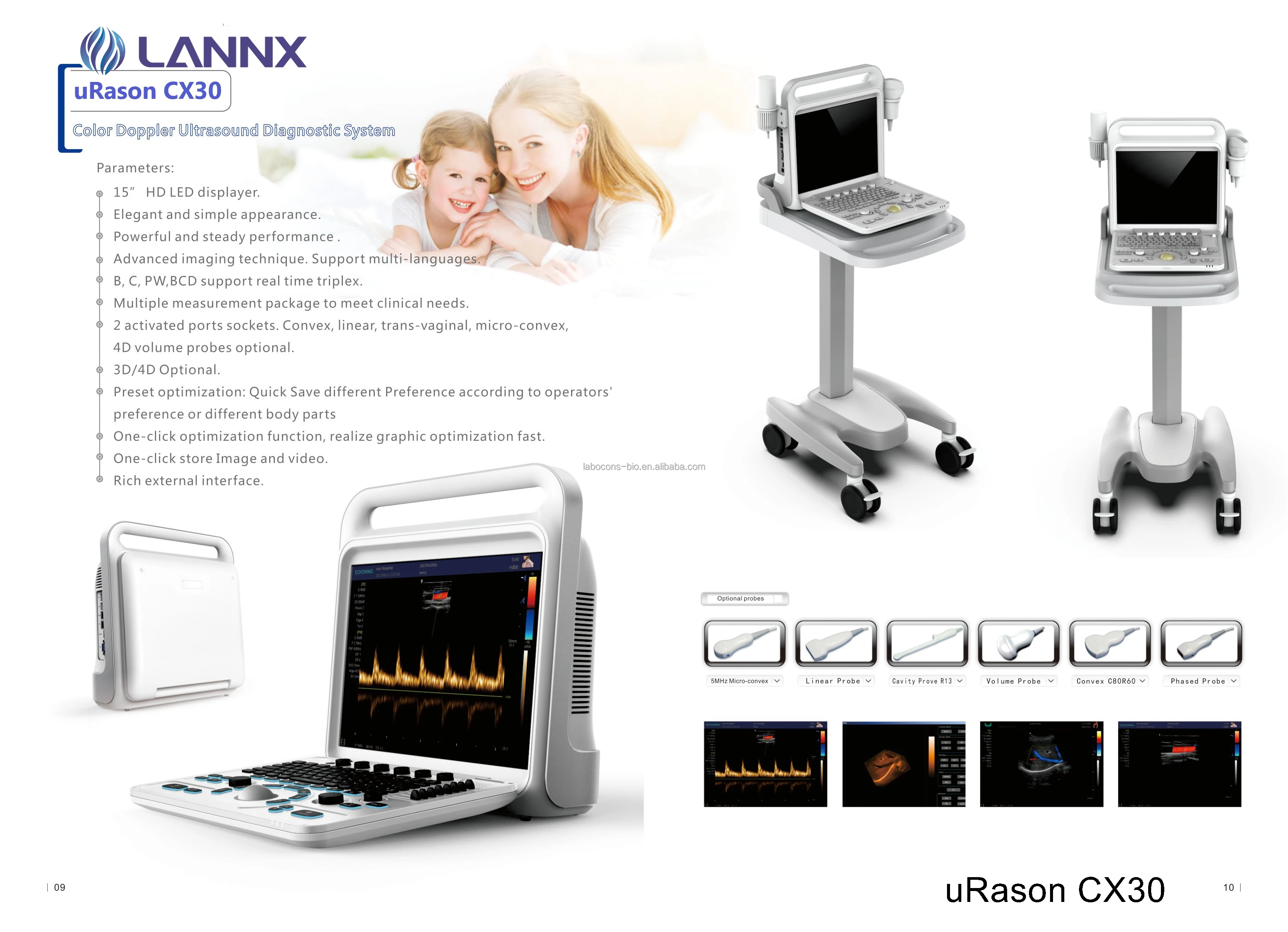 LANNX uRason CX30 New Design Digital Color Doppler Ultrasound Scanner ecografo System 3D/4D optional ultrasonido machine