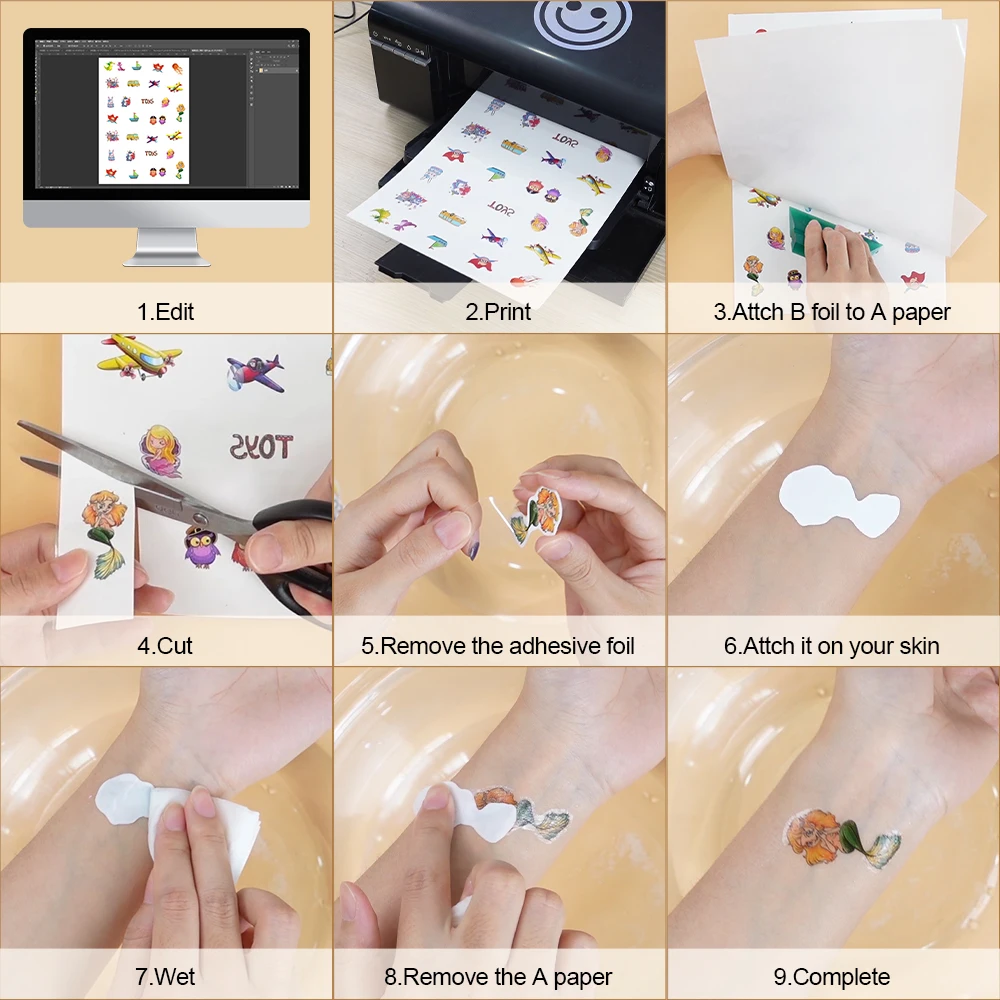 No allergies A4 tattoo transfer sticker inkjet temporary tattoo water transfer paper For personalized tattoos