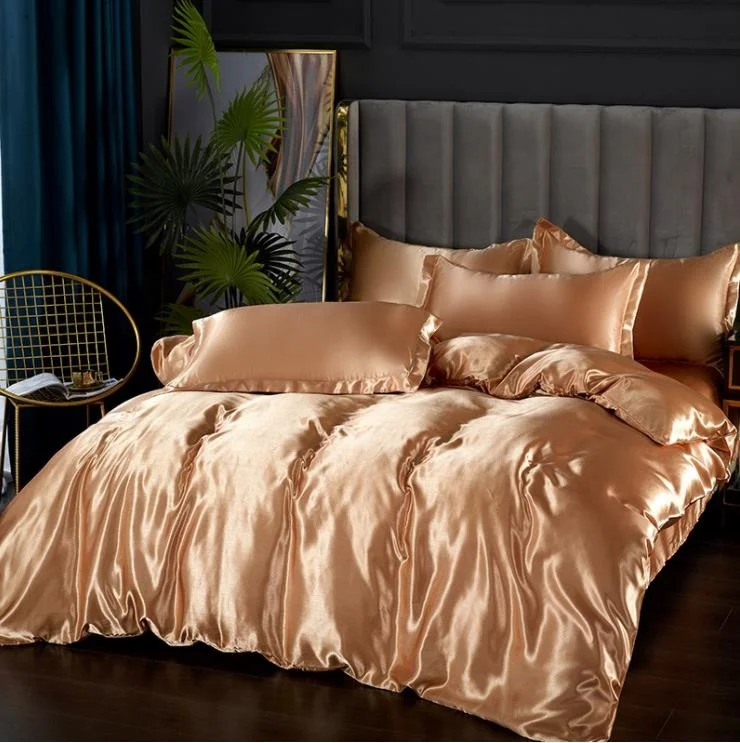 Quick Dry light luxury Summer Ice Silk 4pcs High Quality Simulated Silk Quilt Cover Sheet Bedding Bedding Set