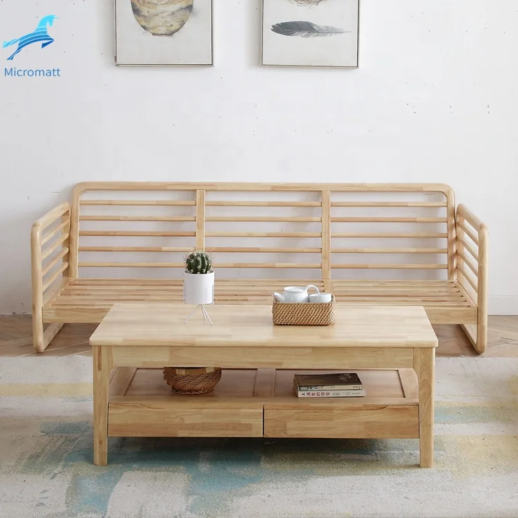 Factory Direct Sale Japanese Style Furniture Living Room Natural Wood Color 3 seaters Living Room Sofa