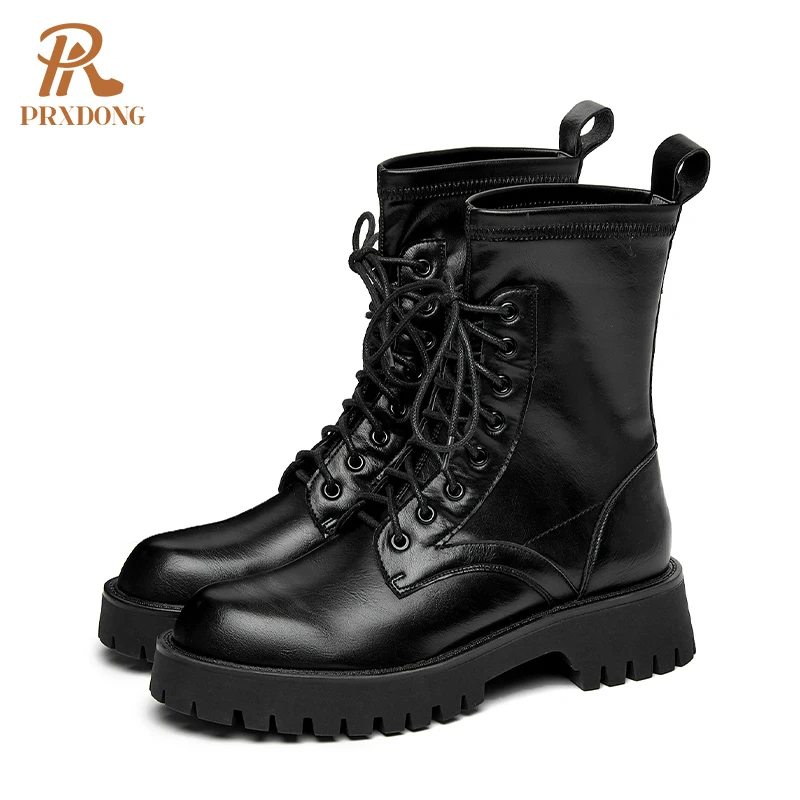 
2021 Fashion Women Combat Boots Autumn Winter Ankle Female Boots Chunky Heels Thick Platform Lace Up Casual Leisure Brown Black 