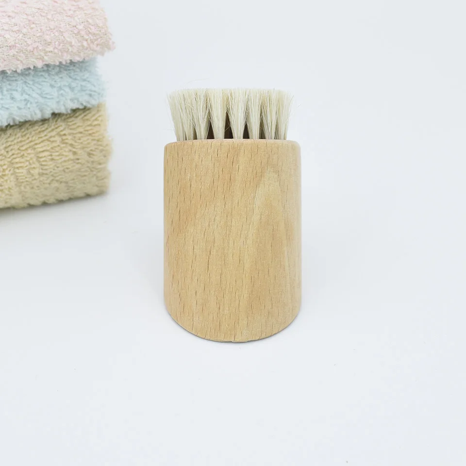 Custom Logo Natural Beech Wood Soft Horse Hair Face Brush Exfoliating Cleanser Facial Cleaning Tool