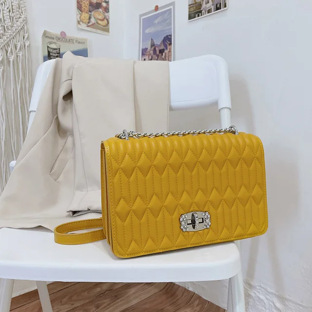 Wholesale Lady Style Soft PU leather Cross body Square Shoulder Bag Clutch Purse with Rhinestone Decoration in Handle