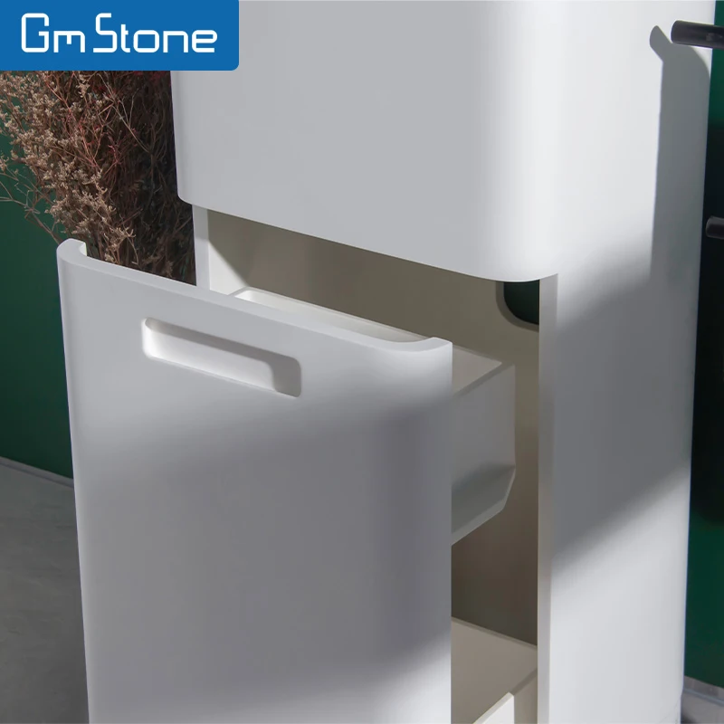 Newly Designed Italian White Marble Freestanding Wash Rectangular Pedestal Solid Surface Ceramic Sink Hotels Artificial Stone