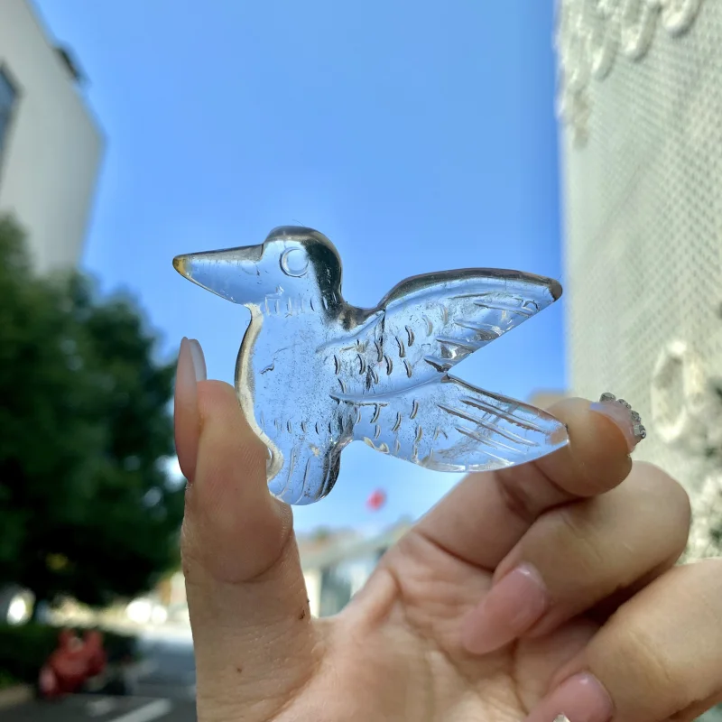 Wholesale natural Amazing Hand Carved crystal crafts 6 cm pink quartz bird craving golden obsidian bird for decoration and sale