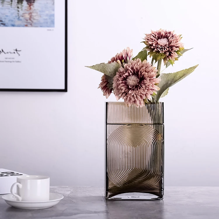 Wholesale modern desktop decorative handblown rectangular glass vases coloured glass vase home decoration