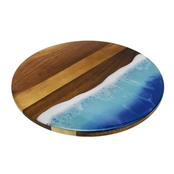 New hot wood pizza board acacia wood resin chopping board home solid wood resin splicing creative resin chopping board round