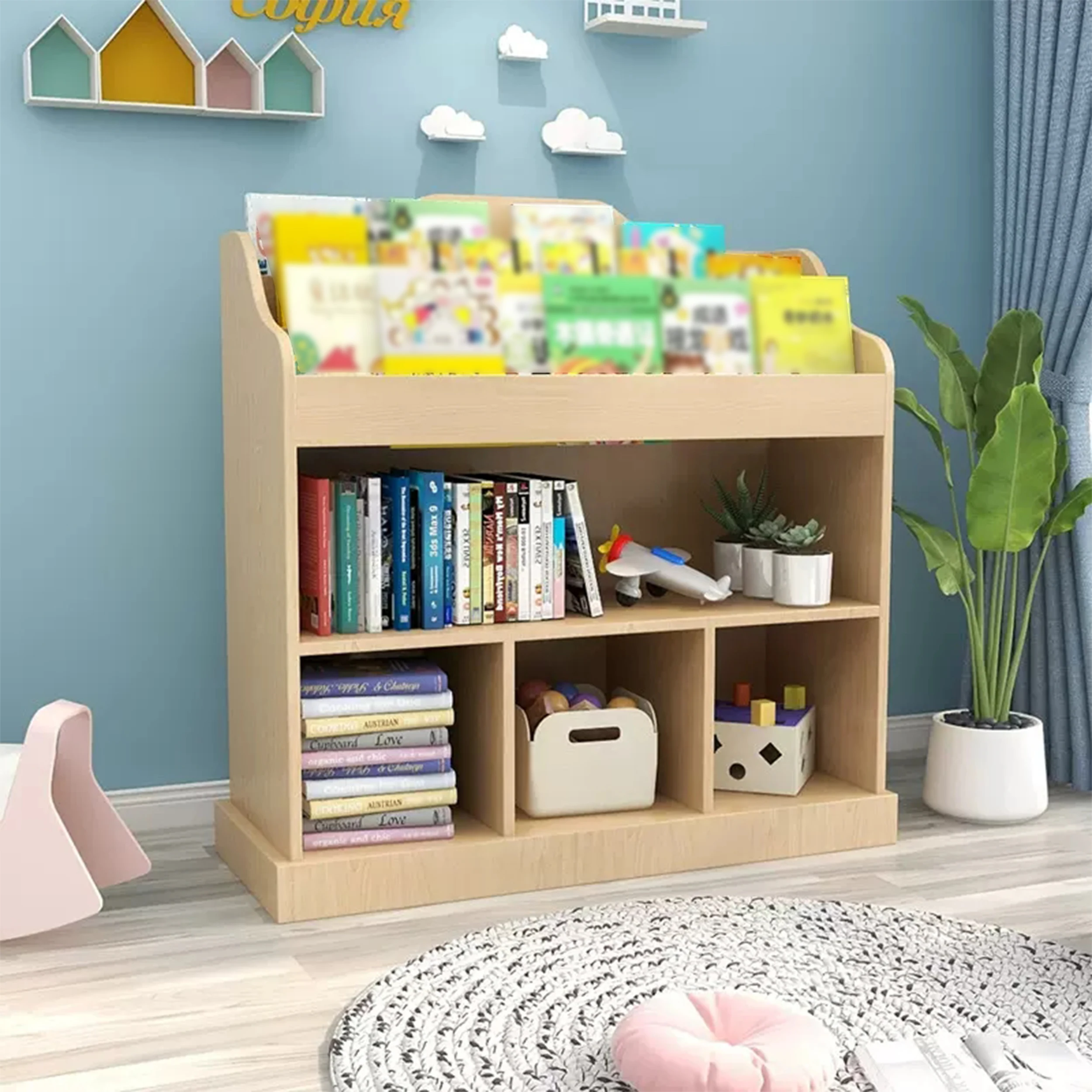 Children furniture adjustable multi function kindergarten bookshelf small baby bookcase plastic toys storage kids book shelf