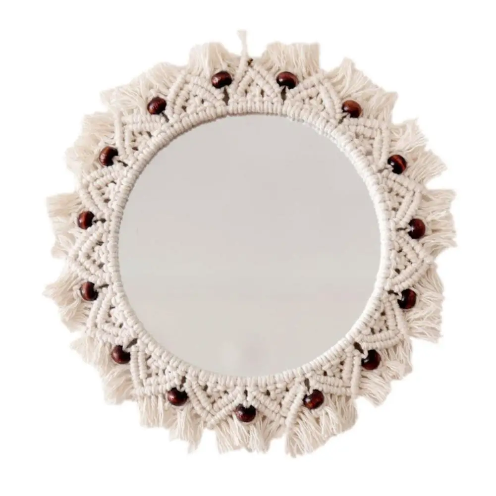 
Round Mirror Boho Style Macrame Fringe Wall Hanging Round Mirror Art Decoration For Living Room Bedroom Dorm Entryways Mirror 