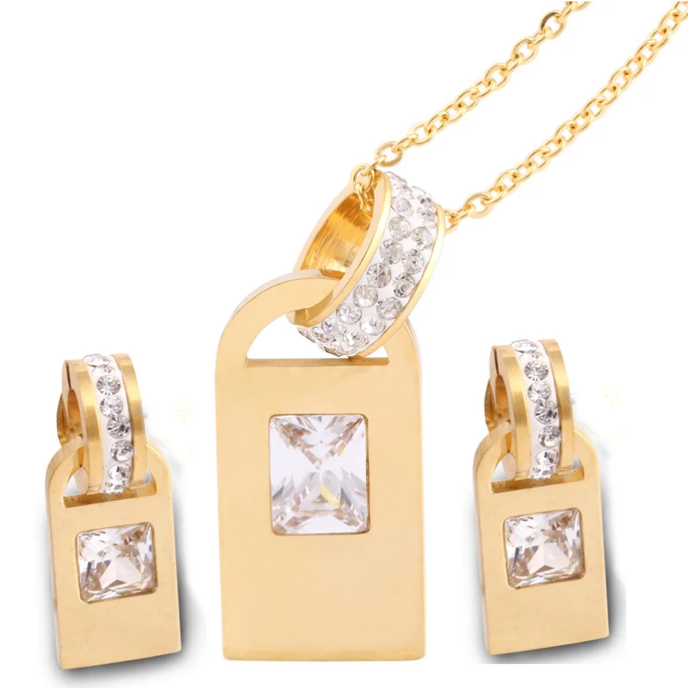 Accessories Retail Supplier Euramerican Design Stainless Steel Gold Plated Crystal Jewelry Set