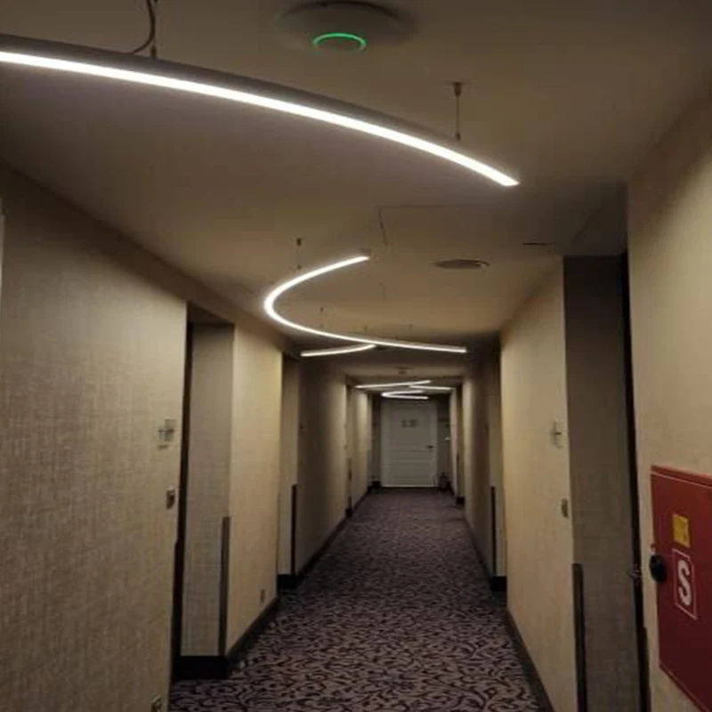 Custom curve Suspended FLEXIBLE FROSTED LENS bendable led profile for hotel Corridor