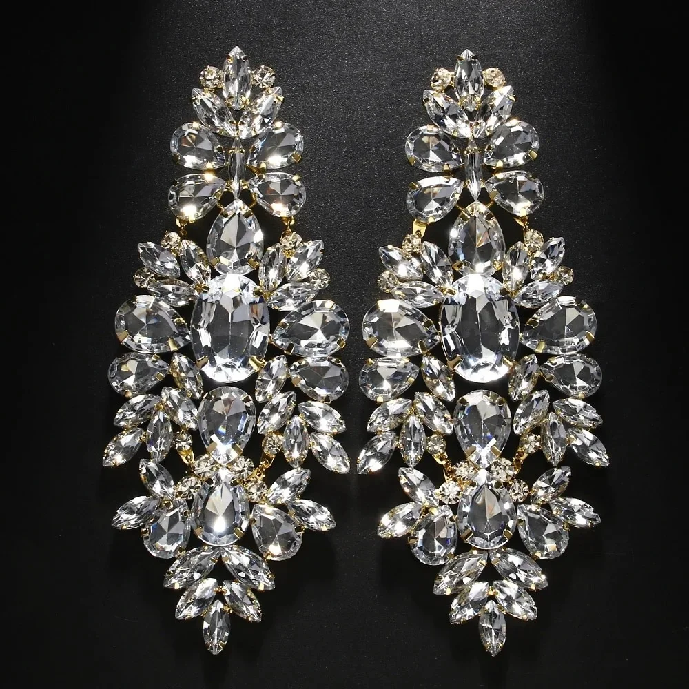 Exaggerated Earrings Shining Luxury Fashion Geometry Rhinestone Earrings Jewelry Wholesale