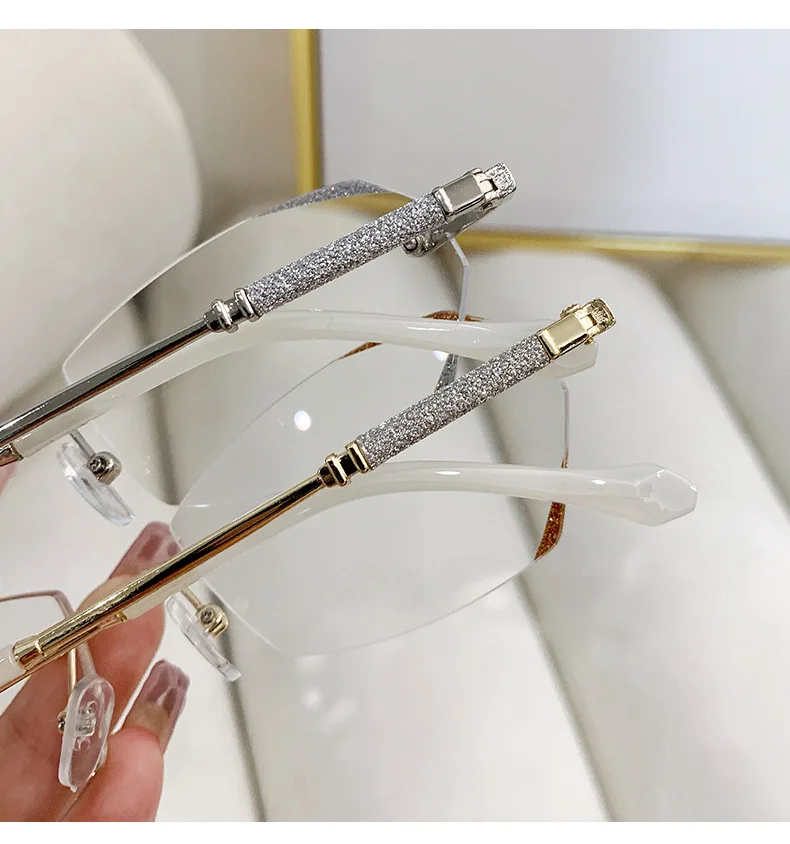 Модные очки для чтения без оправы Bling золотистые серебристые синие женские высокого