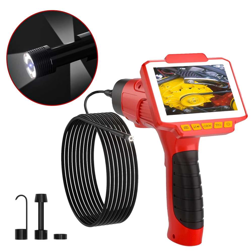 Industrial Endoscope Camera 5.5/8MM 1080P HD Digital Three Lens Borescope Camera 4.3 Inch LCD Snake Camera with 32GB TF Card