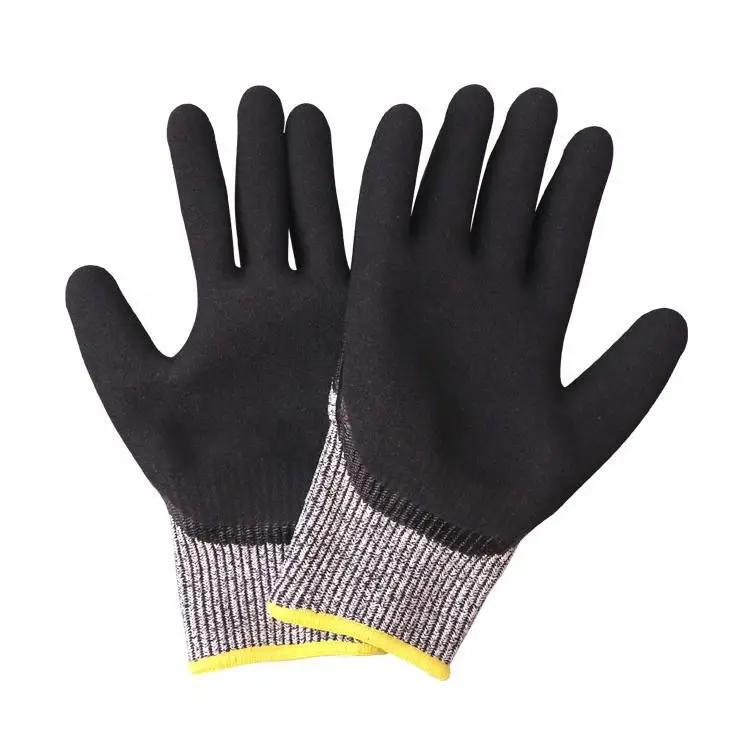 HPPE En388 Glass Protective Industry Cut Resistant Winter Gloves Anti-cut Level 5 Construction Latex Coated Safety Work Gloves