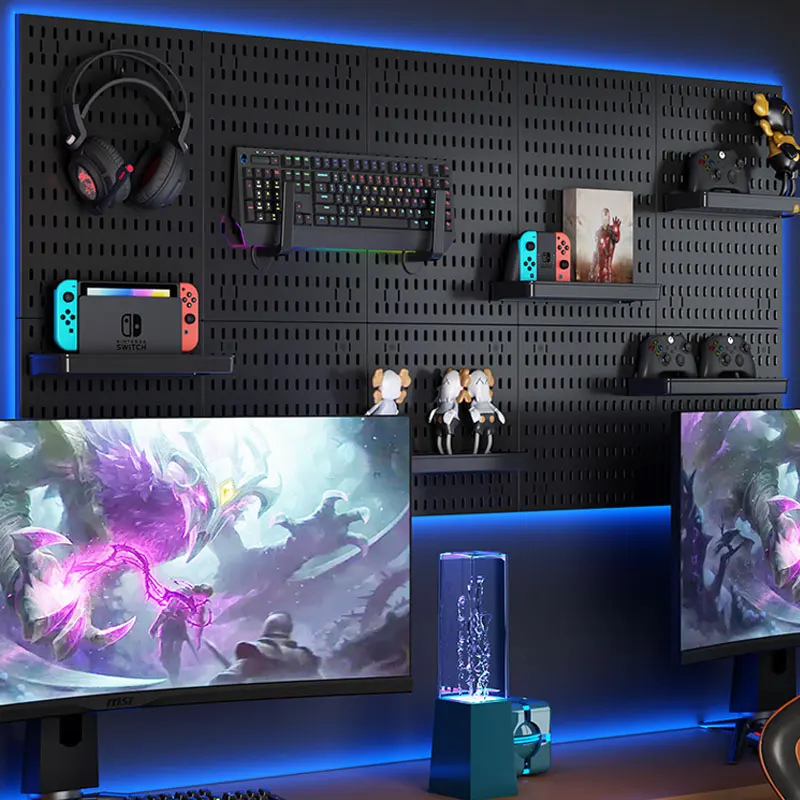 Customizable Single-Tier Folding Wall Shelf Tray Space-Saving PP Gaming Organizer for Tools Small Object Storage in Gaming Room
