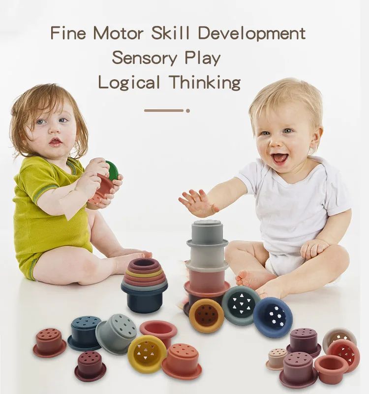 2023 Popular Baby Silicone Stacking Toys 7 pcs Cups Educational Beach Toys For Kids