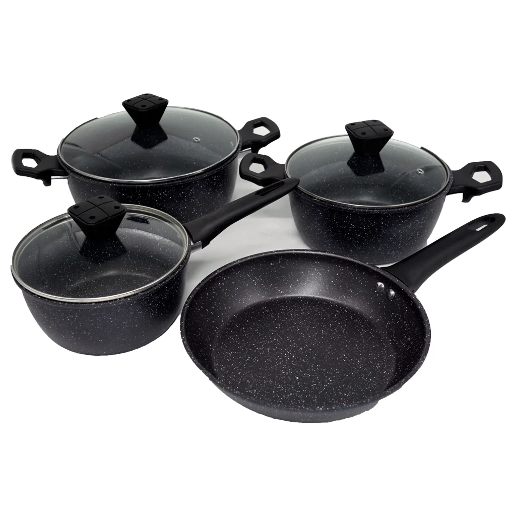 7-Piece Sustainable Iron Cookware Set Non-Stick Coating Fry Pans Bakelite Handles Induction Bottom Kitchen Use Food Preparation