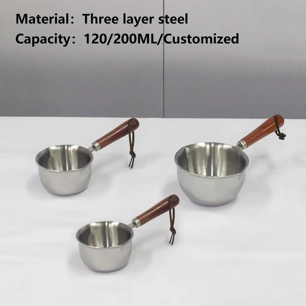 Customized 120ml 200ml Small Steel Measuring Sauce Cups Boiled Heating Oil Pan Metal Sauce Pan