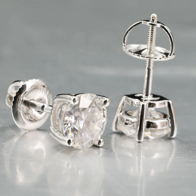 
Wholesale price 10K white gold 4mm DEF color VVS clarity stud moissanite earrings 