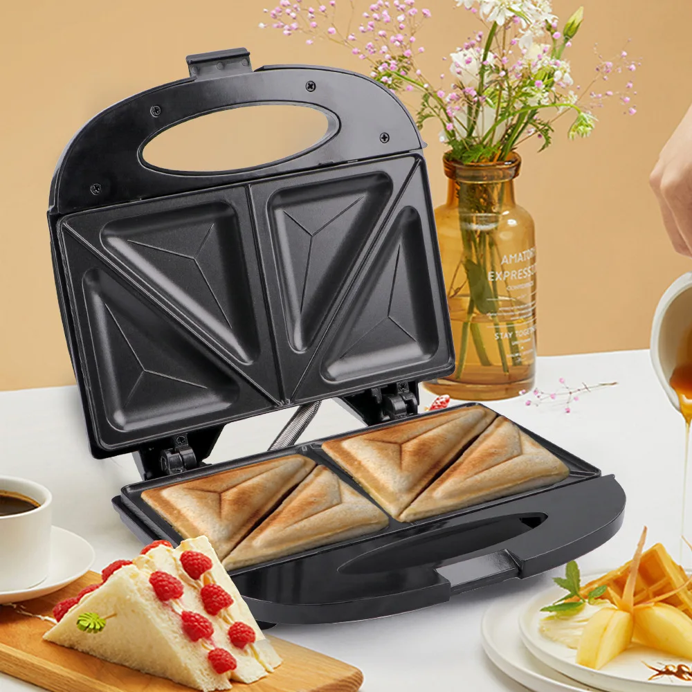 Custom 9 in 1 Portable Electric Waffle & Sandwich Maker New Design Triangle Interchangeable Plates Kitchen Use Logo Customizable