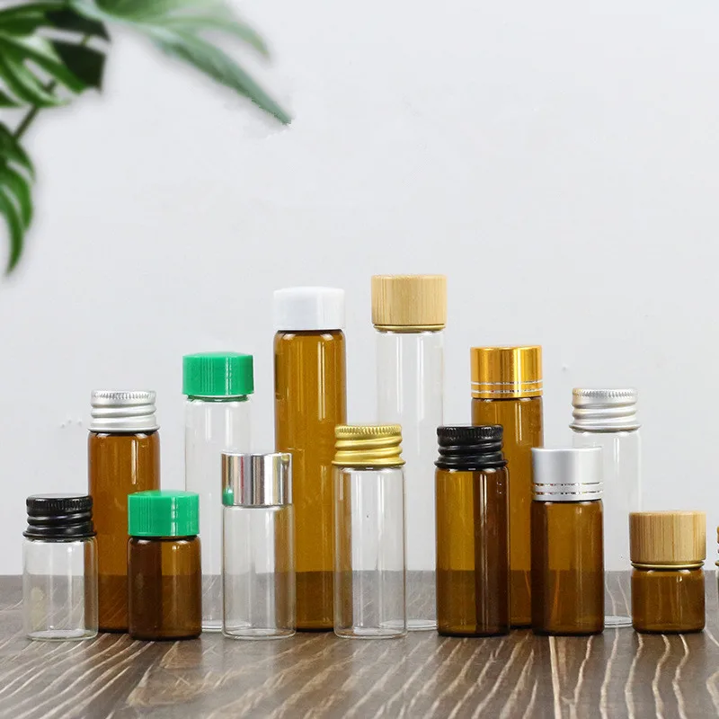 5 8 10 12 15 20 25 ml Glass Tube Bottle with Bamboo Cover Transparent Amber Sample Vials Serum Fragrance  Perfume Bottle