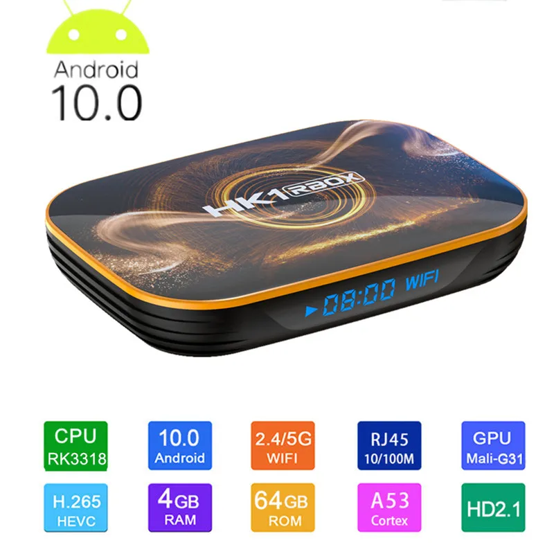 HK1 Max Rbox 4k Tv Box Android 10 4gb Ram 64gb Rockchip Rk3318 2.4 5G Wifi BT4.0 Google Play Youtube  Android 10.0 Tv Box