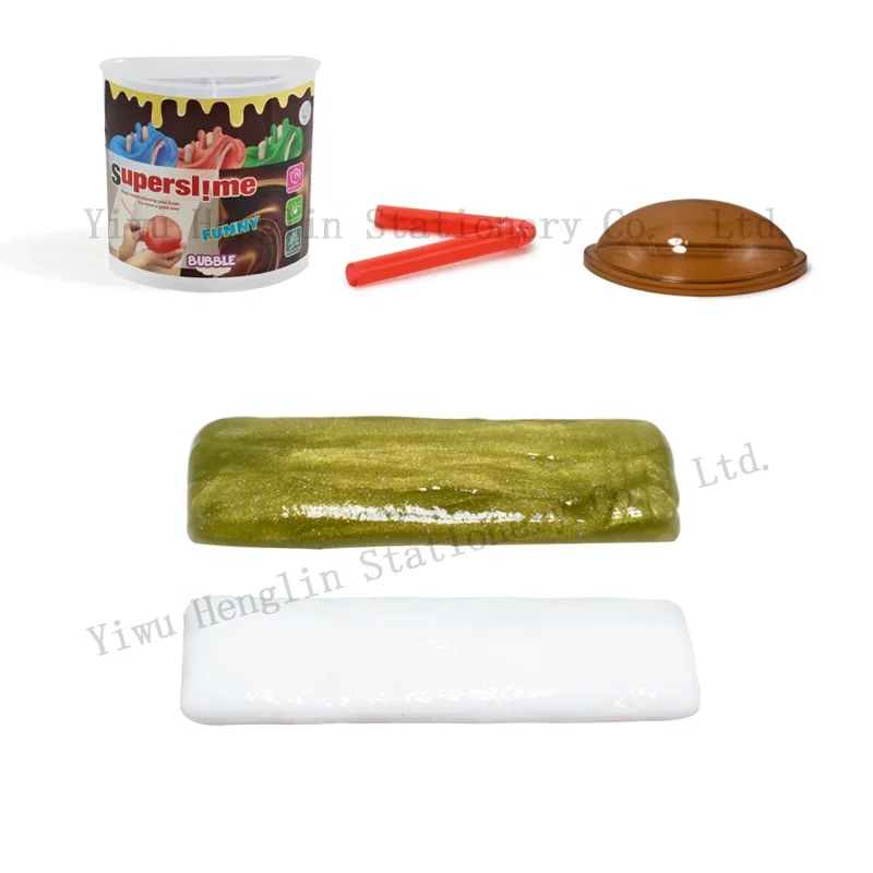 Popular kids DIY ECO-friendly blow bubble noisy putty kit chocolate shape 2 colors packed stress relief crystal slime putty