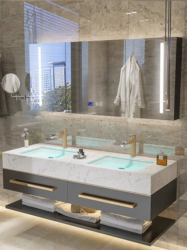 Modern european wall mounted wood bathroom vanity  set with double sink,Washbasin Cabinet