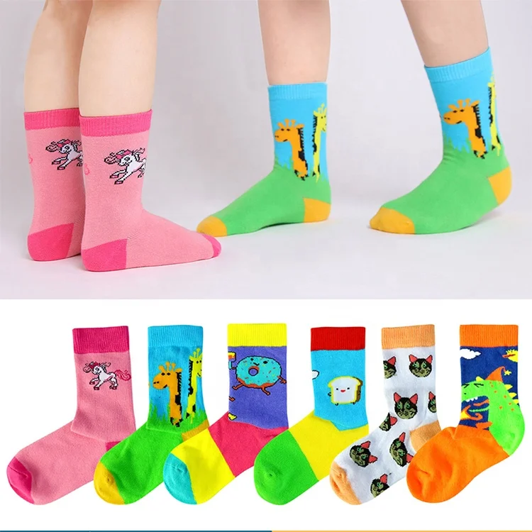 Oem wholesale custom design children cute  socks 100% cotton school teen boy jacquard kids cartoon crew sock