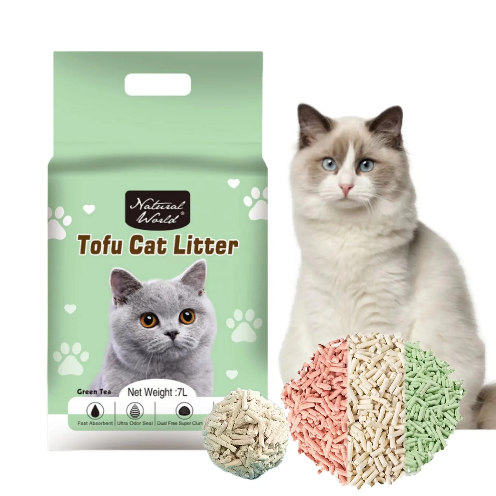 Free Sample Quickly Clumping Kind Tauhu kotoran kucing Dust Free Flushable Wheat Cat Litter Premium