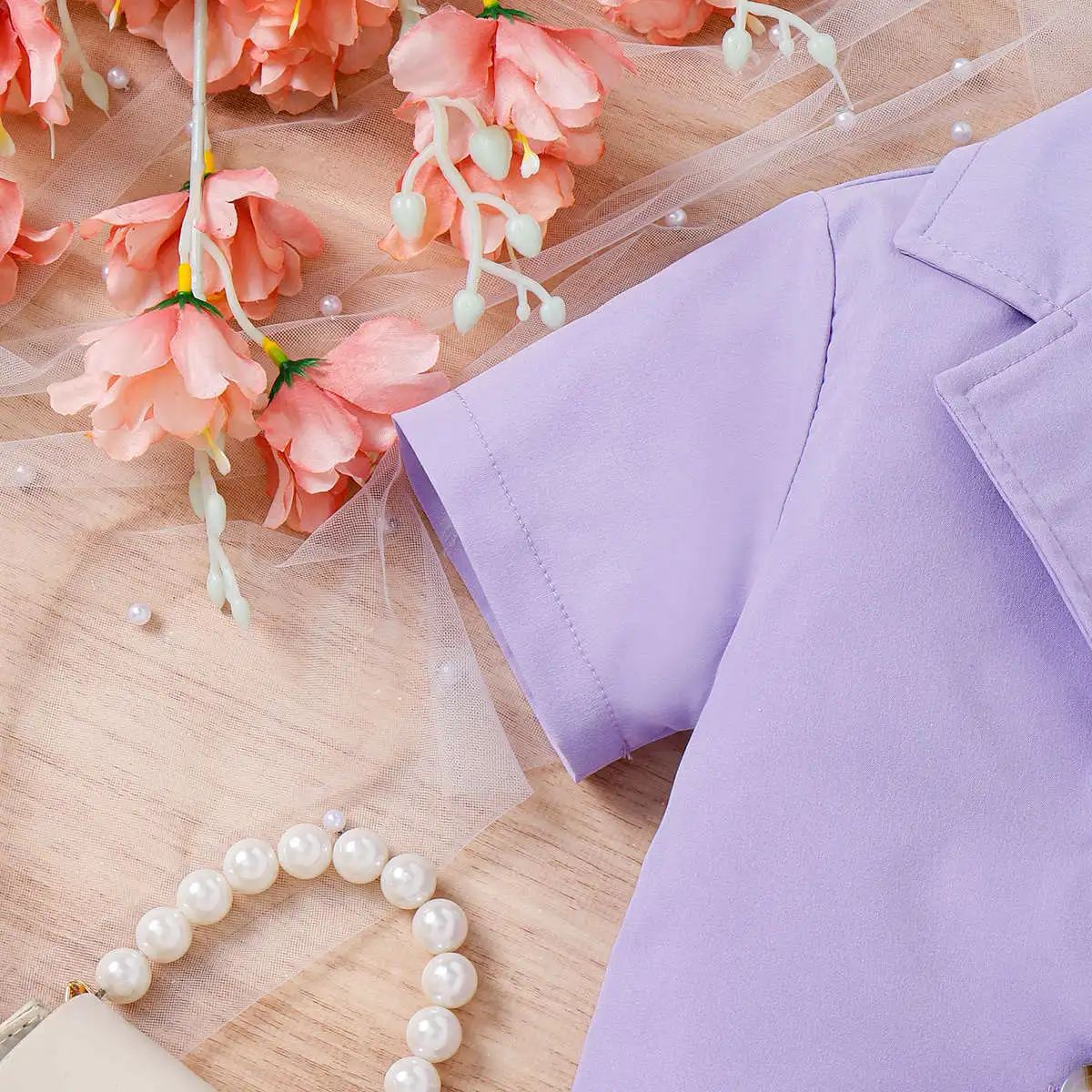 4-7Y Fashion 2023 Summer Kids Outfit Solid Short Sleeve Single Breasted Shirts+Pleated Skirts+Hat 3Pcs Girls Clothing Sets