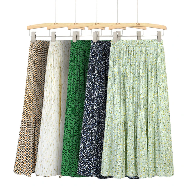 Finalz Wholesale Casual floral High Waist Printed Long Chiffon womens skirts