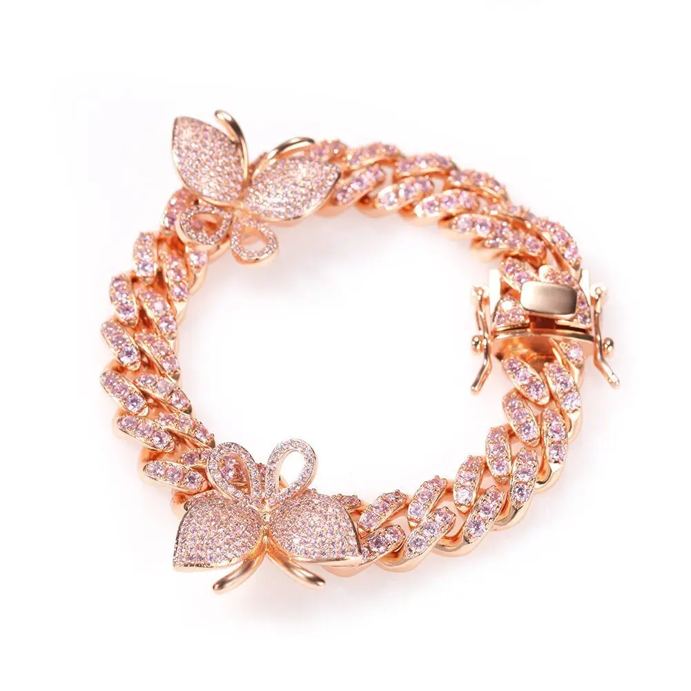 
Wholesale hip hop butterfly jewelry gold plated zircon bling cuban link for ladies in cairo in egypt cz initial choker necklace 